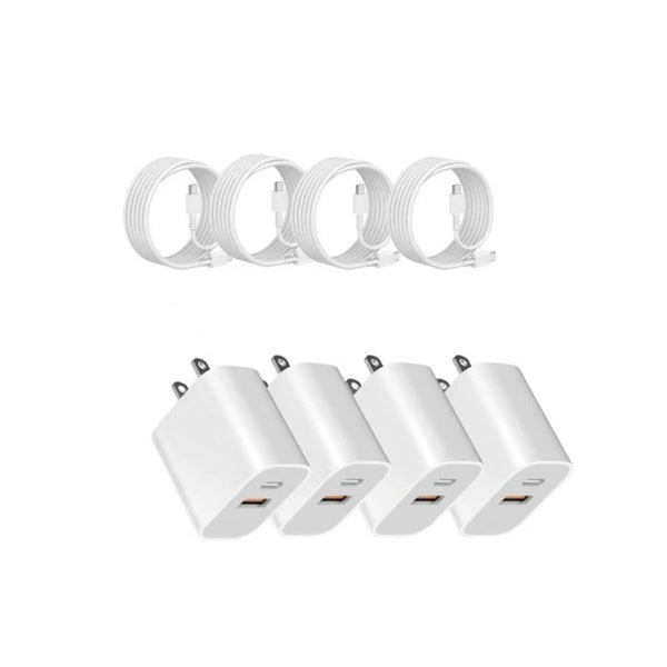 4-Pack Dual-Port USB Wall Chargers With USB-C Cables