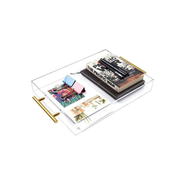Clear Acrylic Serving Tray with Golden Handles