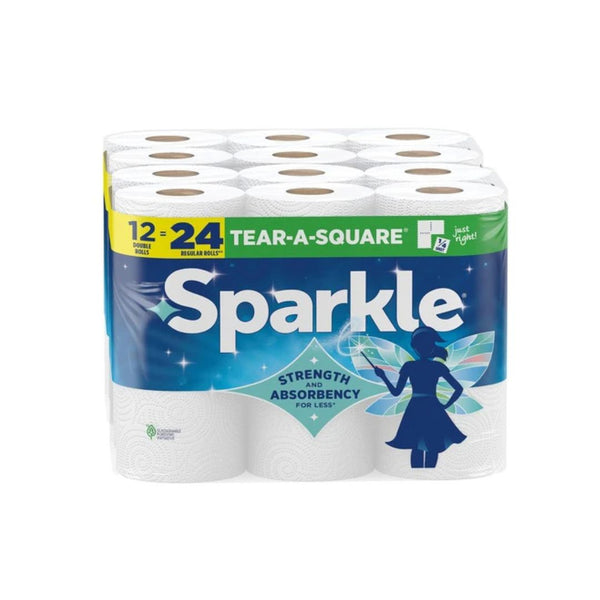 12 Double Rolls Sparkle Tear-A-Square Paper Towels
