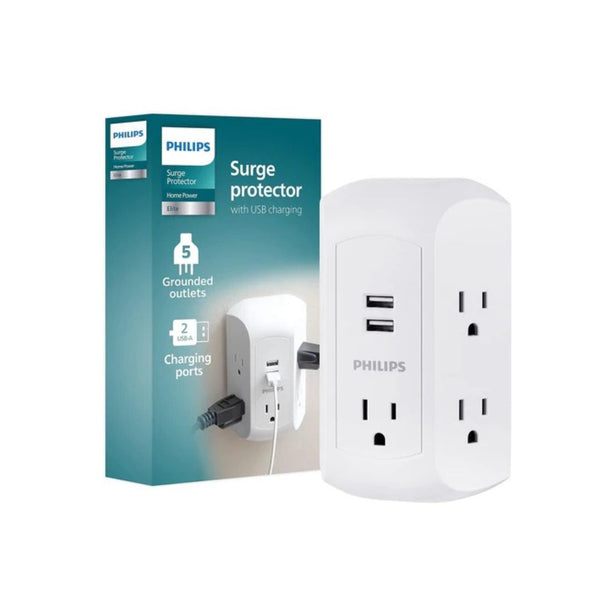 Philips 5-Outlet Surge Protector With 2 USB Ports