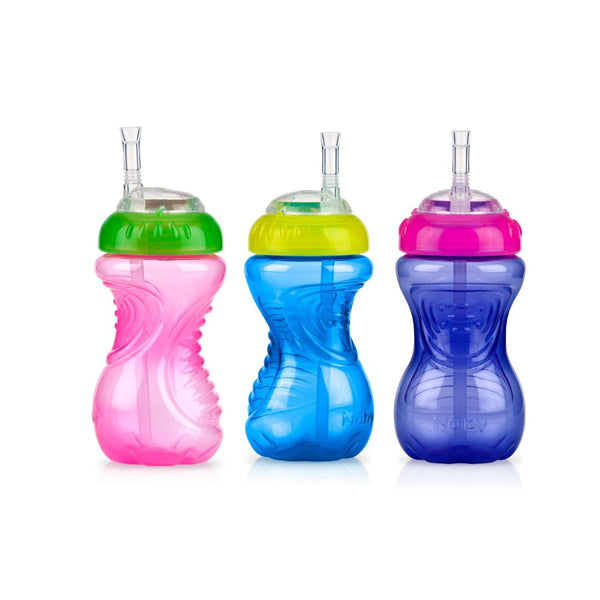 3-Pack Nuby No-Spill Soft Straw Easy Grip Sippy Cup