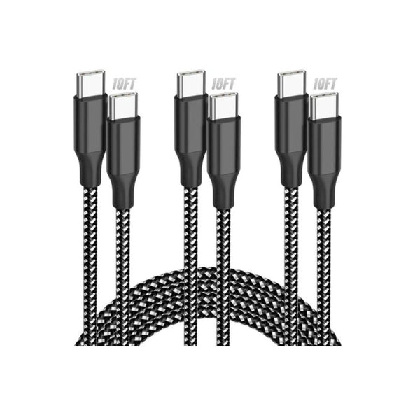 3-Pack 10-Ft USB-C Fast Charging Cables