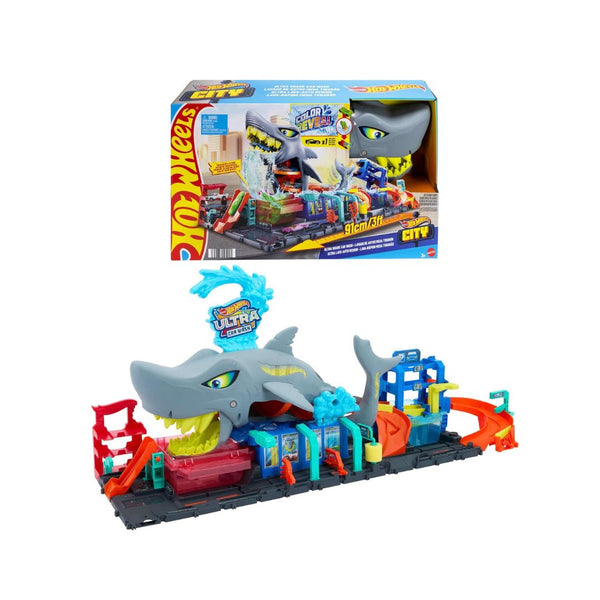 Hot Wheels City Ultra Shark Car Wash Track Set