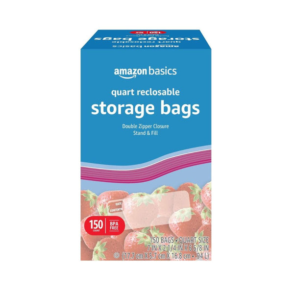 150 Amazon Basics Reclosable Quart Food Storage Bags