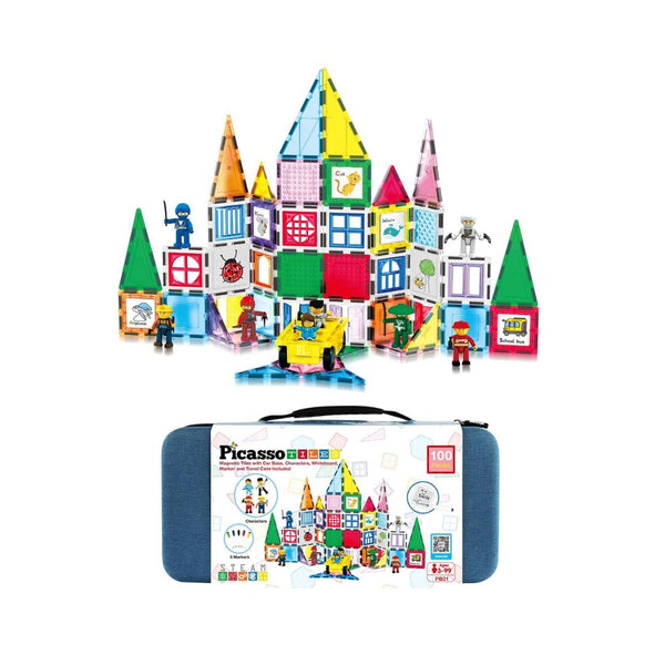 PicassoTiles 100PC Magnetic Tiles Construction Building