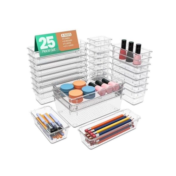 25 Piece Clear Drawer Organizer Set