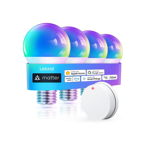 4-Pack Of Linkind Matter WiFi Smart RGBTW LED Light Bulbs