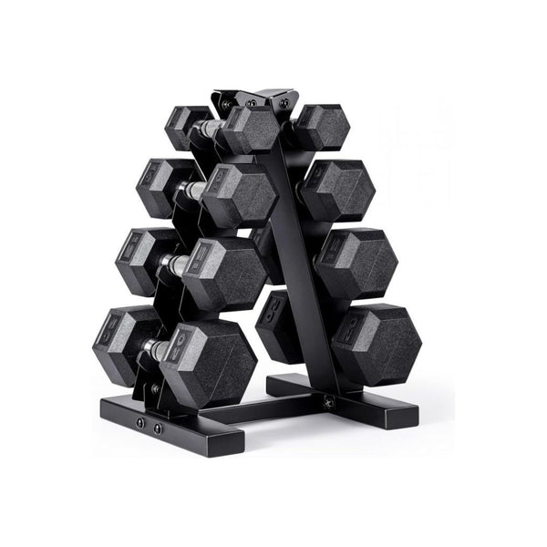 CAP Rubber Coated Hex Dumbbell Set With Vertical Rack