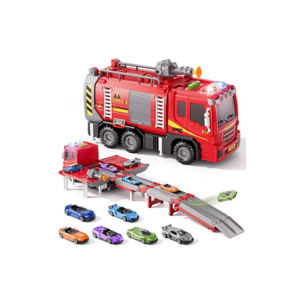 Kids Fire Truck Transporter Set with Lights & Sounds