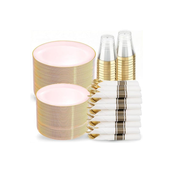 350-Pc Pink Plastic Dinnerware Set with 50 Settings