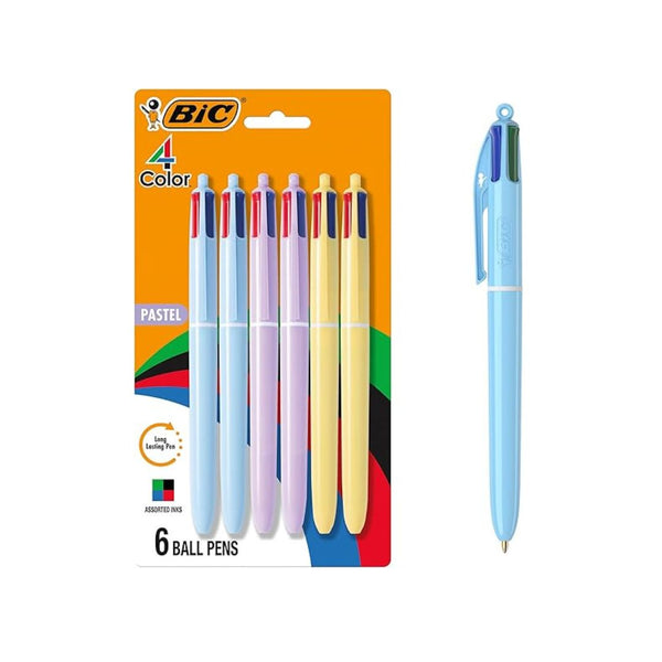 6-Pack BIC 4 Color Pastel Barrel Multicolor Ballpoint Pens