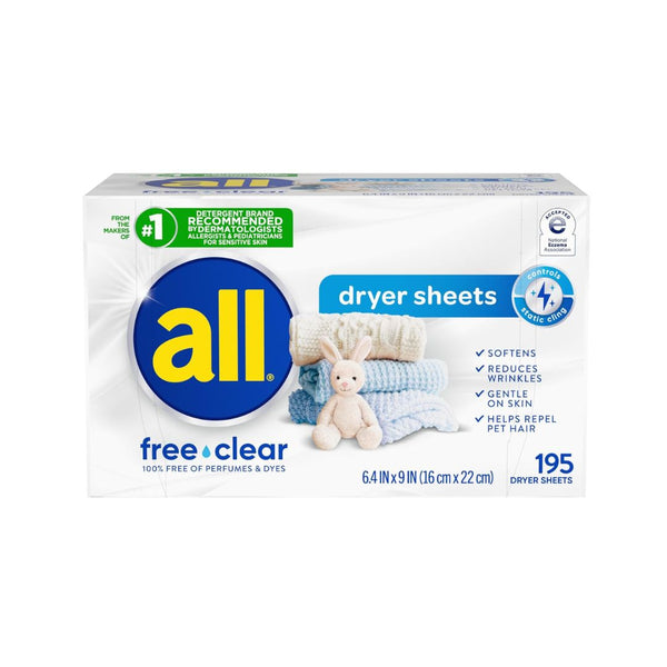 195-Count all free clear Fabric Softener Dryer Sheets