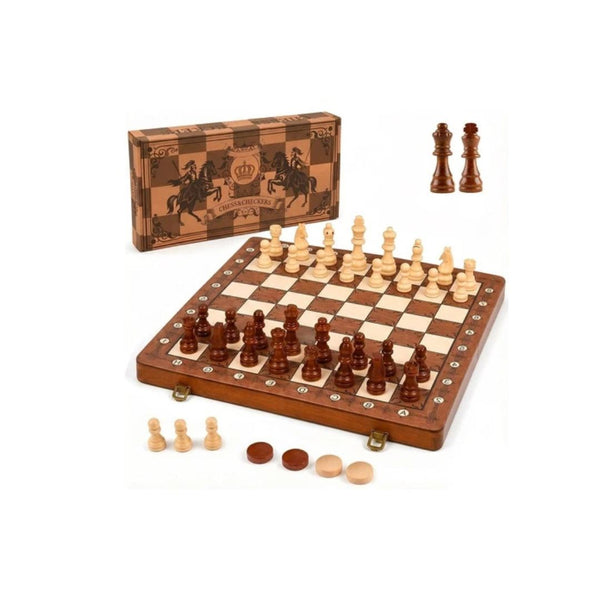 Magnetic Wooden Chess & Checkers Set