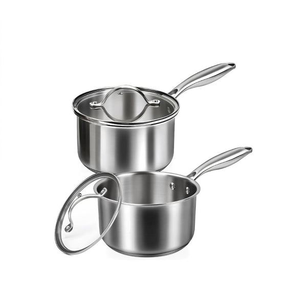 2 Stainless Steel Saucepan Set with Lids