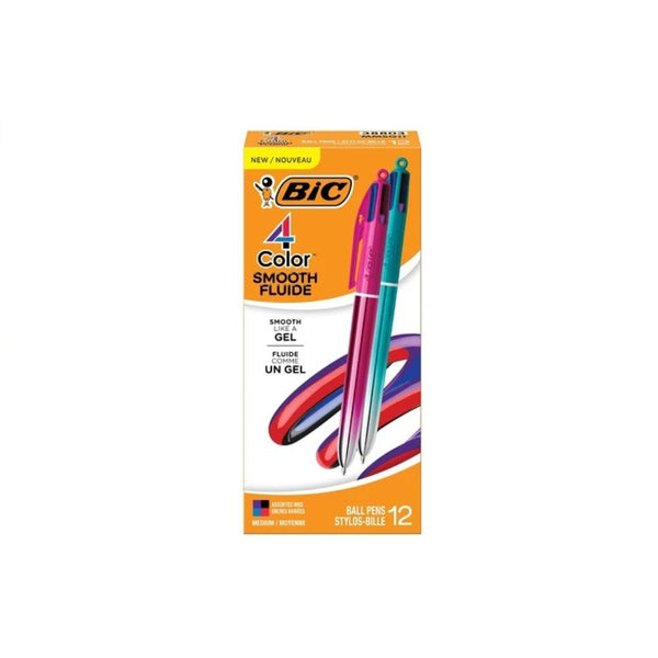 12 BIC 4-Color Retractable Ballpoint Pens