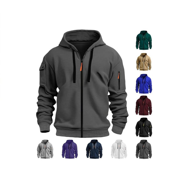 Zip Up Hoodie Men Cargo Tactical Hooded Sweatshirts Jacket