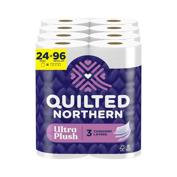 24 Mega (96 Regular) Rolls Of Quilted Northern Ultra Plush 3 Ply Toilet Paper