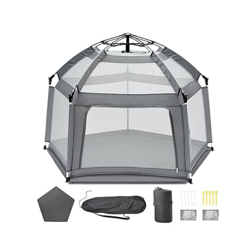 Portable Baby Playpen with Inflatable Mattress & Sunshade