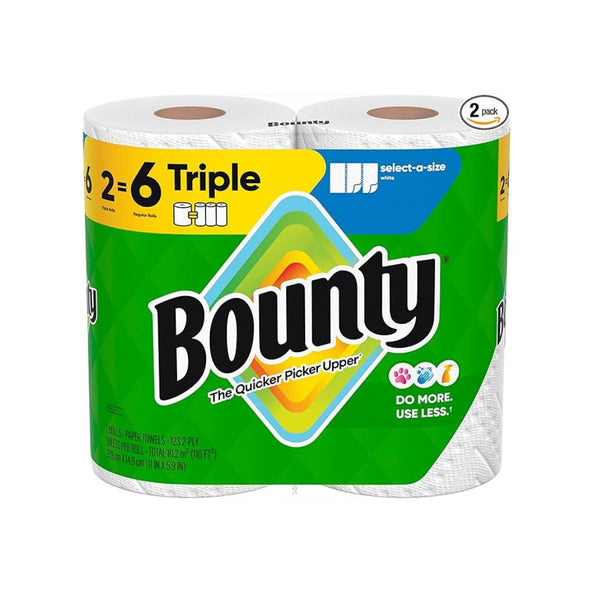 Bounty Select-A-Size Paper Towels, White, 2 Triple Rolls = 6 Regular Rolls