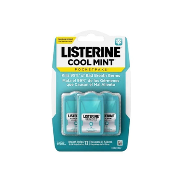 Get 2 Packs of Listerine Cool Mint PocketPaks Breath Strips, 3 Pack of 24 ct