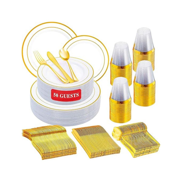 300-Piece Gold Plastic Plates