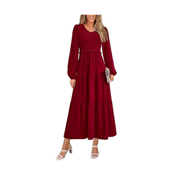 PRETTYGARDEN Women's Long Sleeve Smocked A-Line Dress