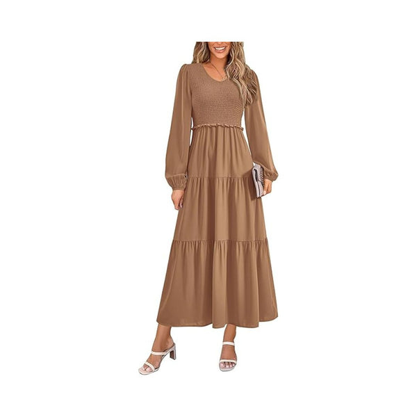 PRETTYGARDEN Women's Long Sleeve Smocked A-Line Dress