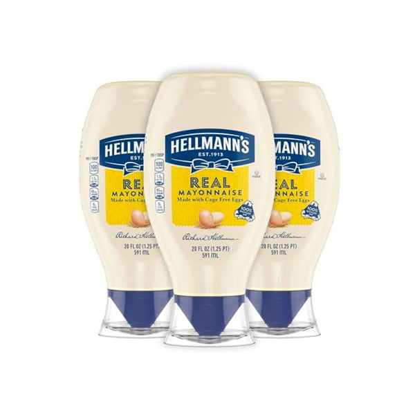 3 Pack Hellmann's Real Mayonnaise Squeeze Bottles 20oz
