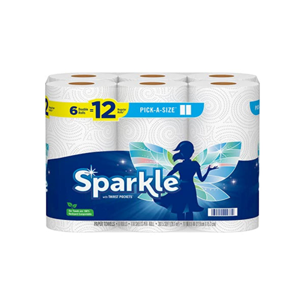 6 Double (12 Regular) Rolls Of Sparkle Pick-A-Size Paper Towels