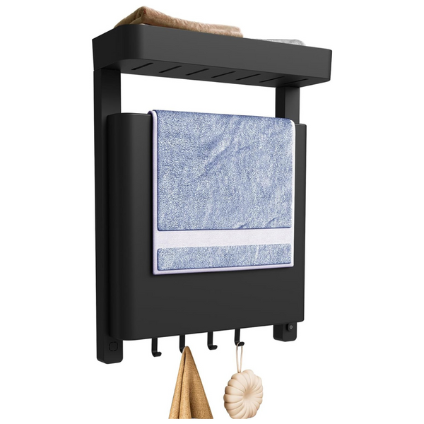 Heated Towel Warmer with Shelf and Towel Hooks