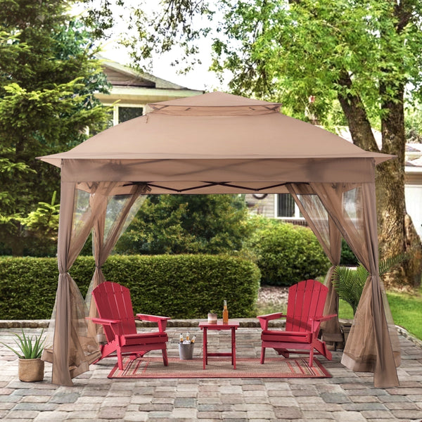 11×11 Steel 2-Tier Backyard Portable Pop Up Gazebo with Netting