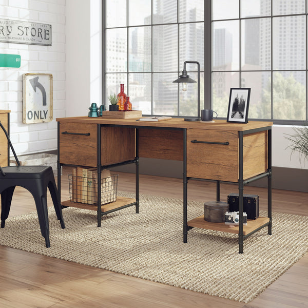 Sauder Iron City Industrial Double Pedestal Office Desk