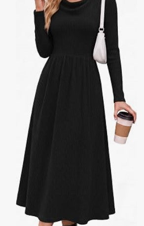 Women Cowl Neck Long Sleeve Midi Dress (6 Colors)