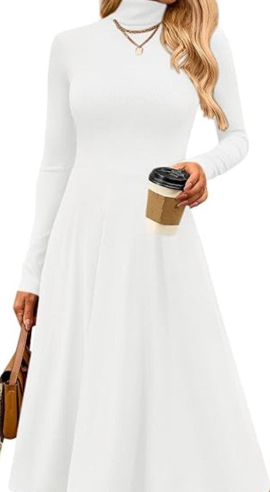 Womens Long Sleeve Turtleneck Midi Dress (9 Colors)