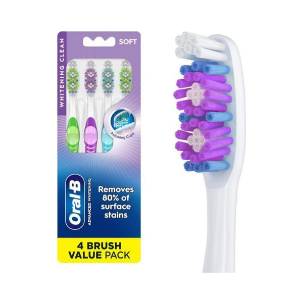 4 Pack Of Oral-B 3D White Stain Eraser Soft Manual Toothbrushes