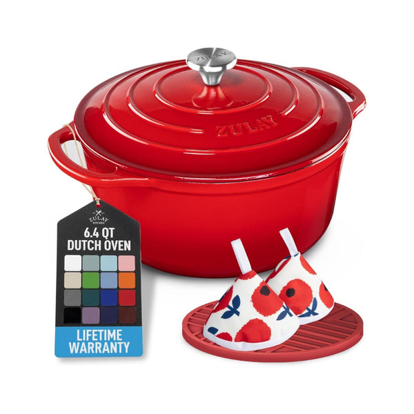 6.4 QT Enameled Cast Iron Dutch Oven Pot with Lid