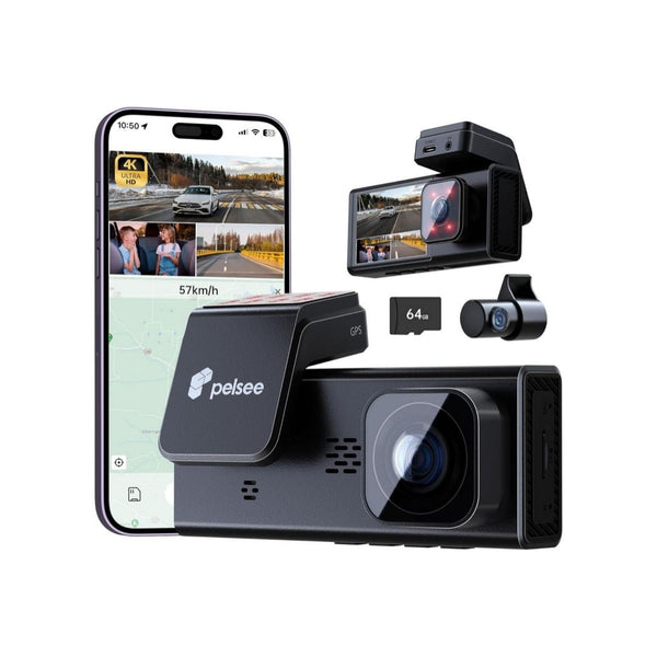 Pelsee 4K 3 Channel Front, Rear, And Inside Dashcam System