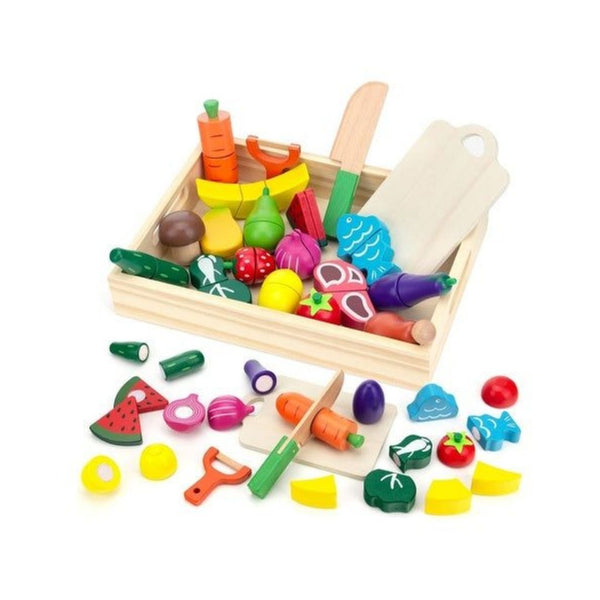 Kids Wooden Cutting Play Food Set
