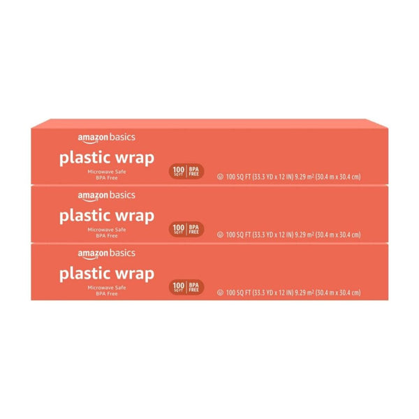 3-Pack 100 Sq Ft Amazon Basics Plastic Food Wrap
