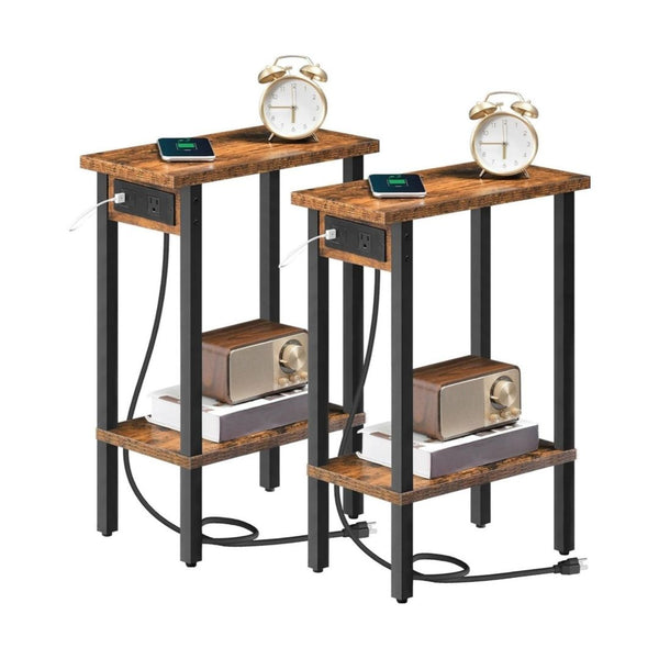 2 Narrow Side Tables with Charging Stations