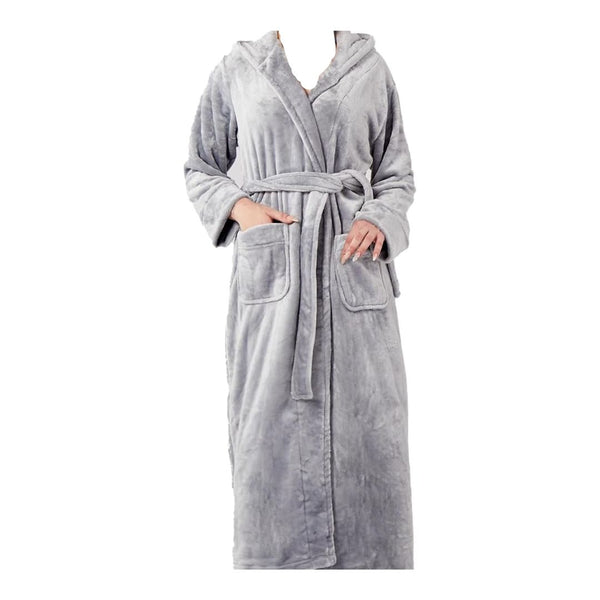 Womens Fleece Hooded Fluffy Bathrobe