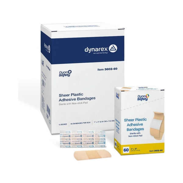 Case of 12 Boxes Dynarex Sheer Plastic Adhesive Bandages