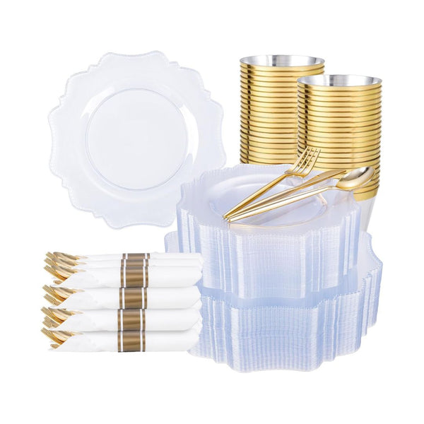 350-Pcs Dinnerware Set With Pre-Rolled Napkins & Cutlery