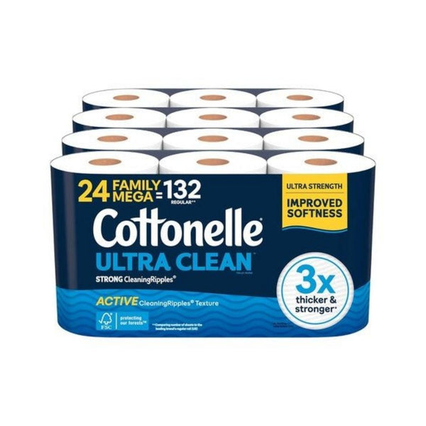 24 Family Mega Rolls (=132 Reg) Cottonelle Ultra Clean Toilet Paper