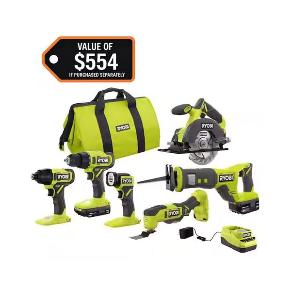 RYOBI ONE+ 18V Cordless 6-Tool Combo Kit