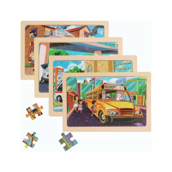 4 Packs 24 Piece Kids Wooden Jigsaw Puzzle