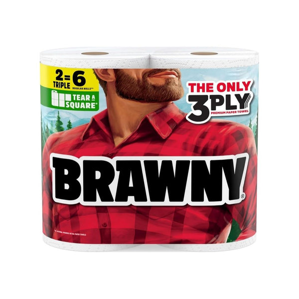 2 Triple Rolls Brawny Tear-A-Square 3-Ply Paper Towels