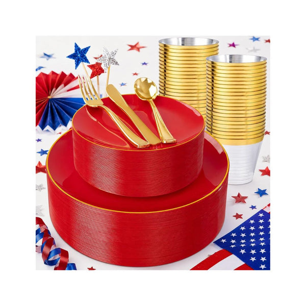 150 Pcs Plastic Disposable Dinnerware Set