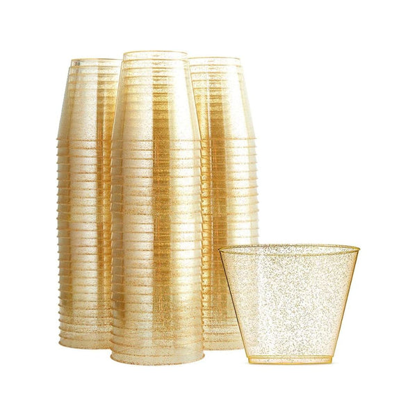 200 Pcs 9 Oz Disposable Premium Gold Glitter Cups