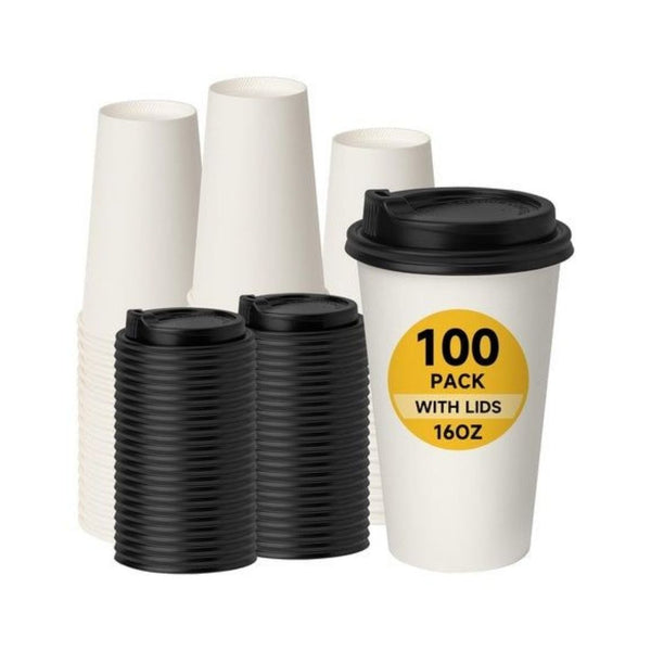 100 16oz Hot Paper Cups with Lids